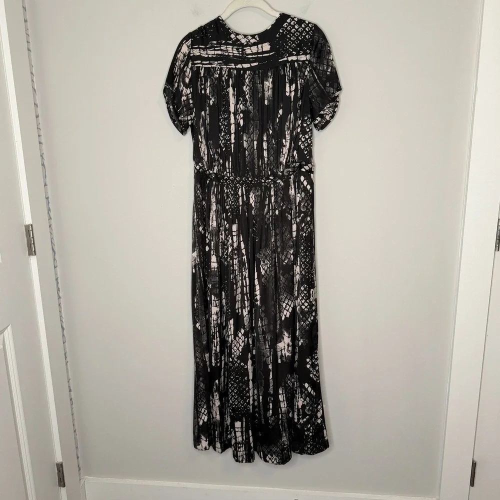 Intimately Free People Black White Snakeskin Print Maxi Kimono Small Deep V-Neck